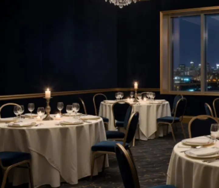 Luxurious private event room at Bellnoora with navy and gold decor