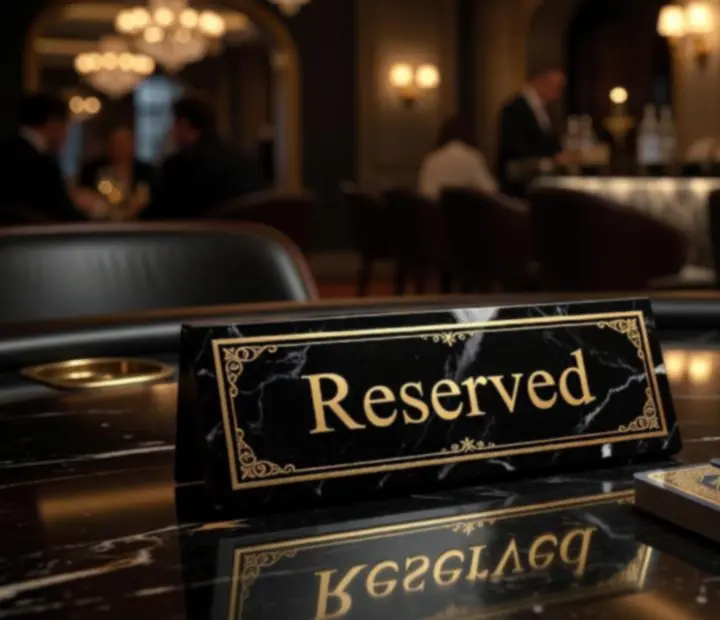 Host confirming a VIP gaming lounge booking in a dark, elegant lounge